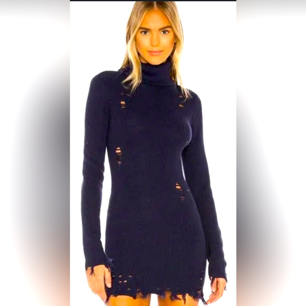 Lovers + Friends Navy Blue Keeney Dress Mini knit wool blend cutout Size S